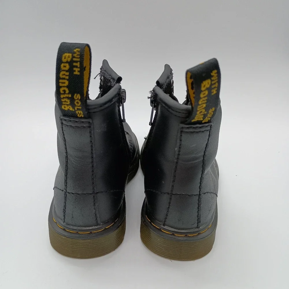 Dr. Martens 1460 T Toddler Boots Black Leather‎ Lace Up Side Zip Size 8 US Kids